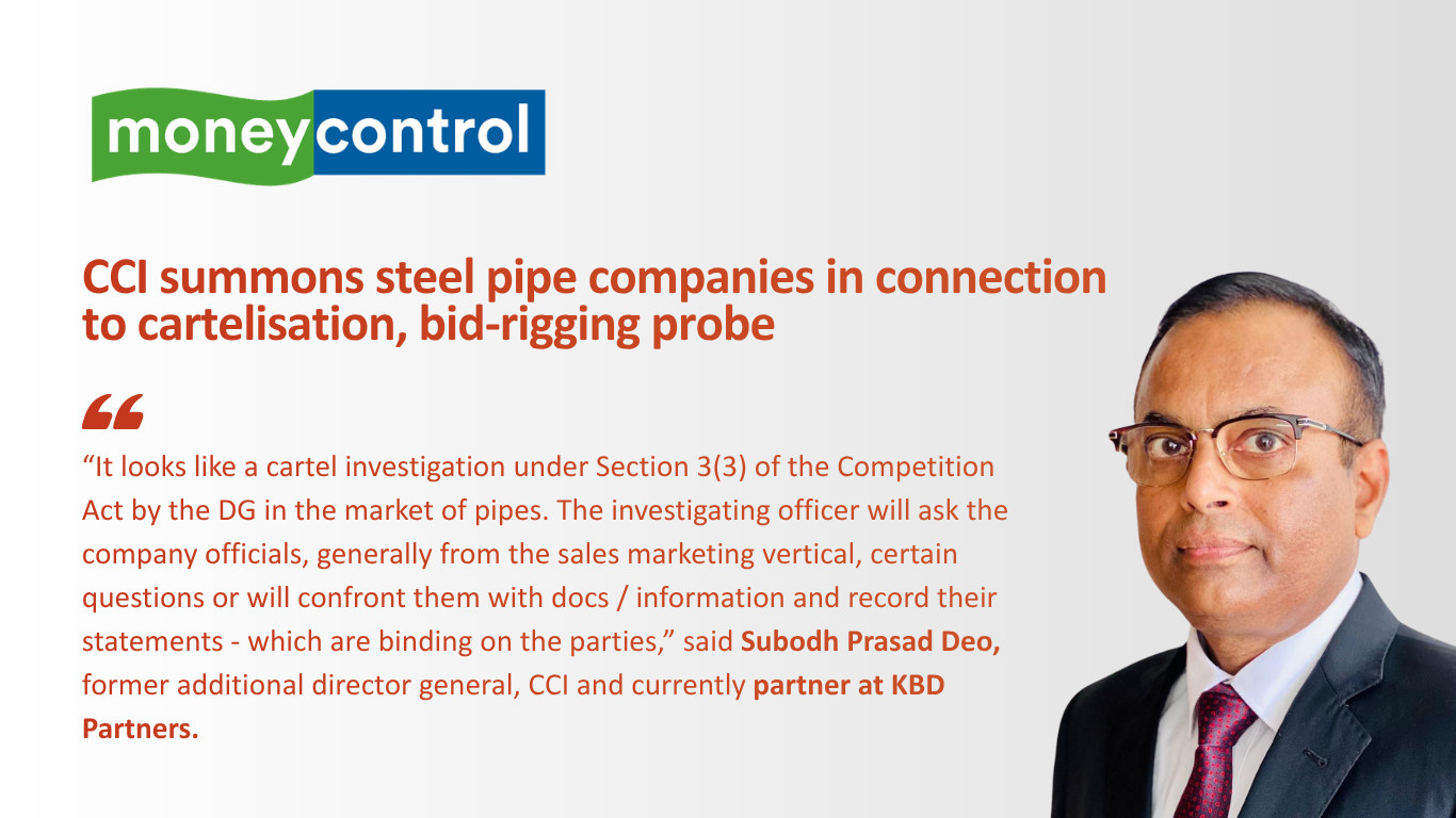 MoneyControl - CCI summons steel pipe companies in connection to cartelisation, bid-rigging probe